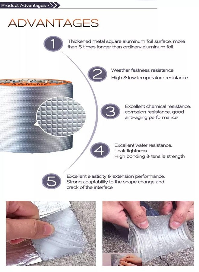 REZDAX Leakage Repair Waterproof Tape for Pipe Leakage Aluminium Foil Tape Waterproof Adhesive Tape Sealing Butyl Rubber Tape for Surface Crack Leakage Repair Tape (5CM*5M (Pack Of 1)) - Image 3